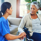 nurse talking to senior