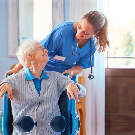 nurse talking to senior